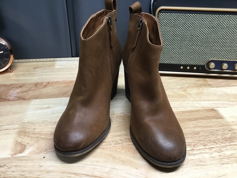Bp Lance-Lea Ankle Boots Women's US 7.5M Brown Leather Zip Closure Block Heel